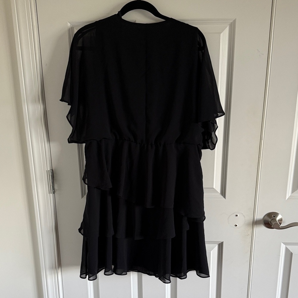 NWOT Halogen Flutter Sleeve Tiered Ruffle Chiffon Black Dress Size Large - Picture 7 of 7